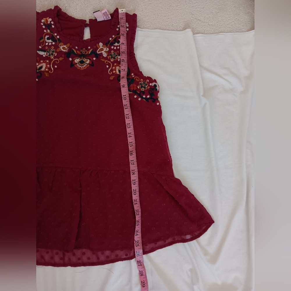 Love On A Hanger ~ Pink Embroidered Swiss Dot Ruffle Peplum Tank Top | M - Picture 8 of 9